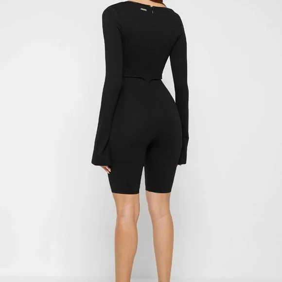 NWT Maniere De Voir Black Pleated Bandage Playsuit Romper Jumpsuit.SZ 4